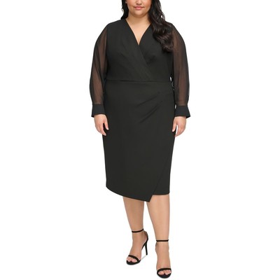 Tommy Hilfiger Womens Black Mixed Media Surplice Midi Dress Plus 22W BHFO 7342