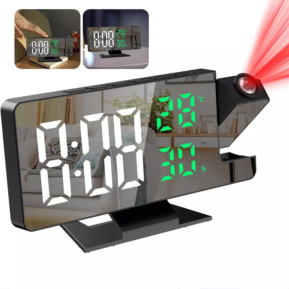 LED Projection Alarm Clock Digital Clock Projector Temperature Display Snooze