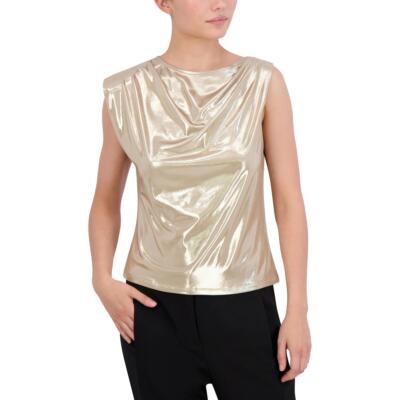 BCBGMAXAZRIA Женский трикотажный пуловер с воротником-стойкой из фольги, верхняя блузка BHFO 9343