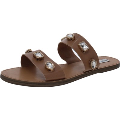 

Steve Madden Женские кожаные шлепанцы с украшением на плоской подошве, обувь BHFO 4599, Jem
