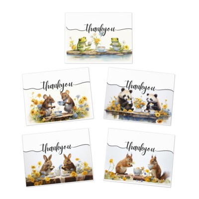Whimsical Forest Creatures Thank You Cards / Blank inside (5-Pack with Envelope)