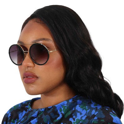 Pre-owned Gucci Grey Gradient Round Ladies Sunglasses Gg0061s 001 56 Gg0061s 001 56 In Gray