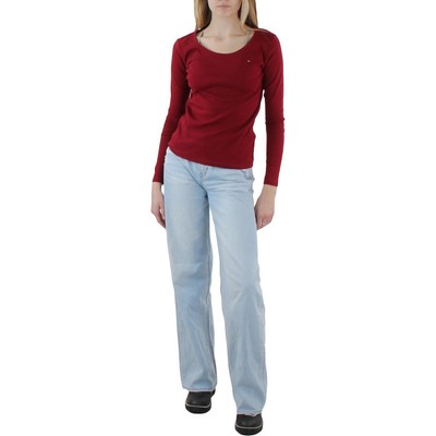 Женская красная хлопковая футболка с длинным рукавом Tommy Hilfiger Top L BHFO 0777