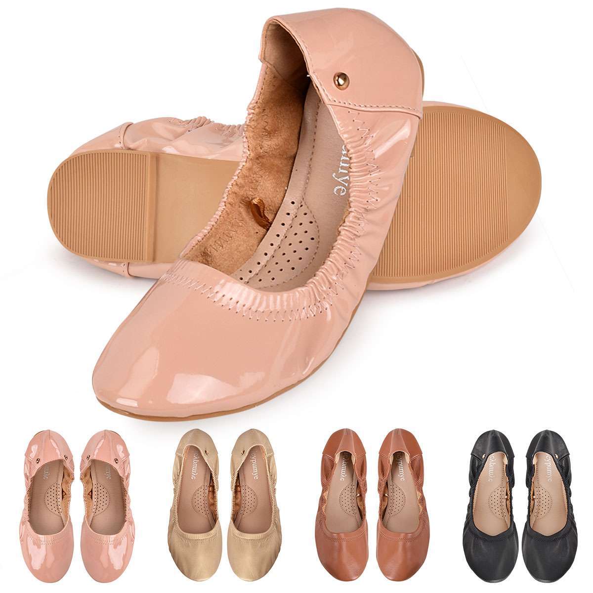Womens Comfy Office / Travel Ballet Flats Round Toe Slip On Leather Ballet Flats