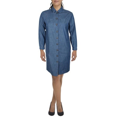 

Женское синее платье-рубашка длиной до колена с воротником и поясом Barbour  BHFO 6627, Mid wash