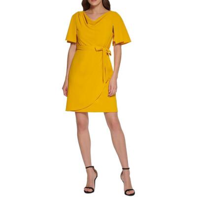 Женское желтое мини-платье DKNY с воротником-стойкой в деловом стиле для работы 14 BHFO 3299