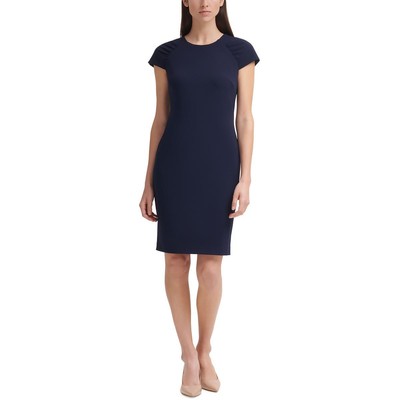 Женское темно-синее платье-футляр Calvin Klein длиной до колена с коротким рукавом-футляром 16 BHFO 6879
