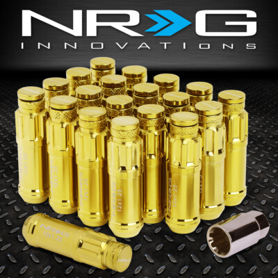 20X NRG GOLD M12X1.25 СТАЛЬНЫЕ ГАЙКИ СО ШЛИЦЕВЫМ ПРИВОДОМ С ЗАКРЫТЫМ КОНЦОМ и ПЫЛЕЗАЩИТНЫМ КОЛПАЧКОМ + КЛЮЧ