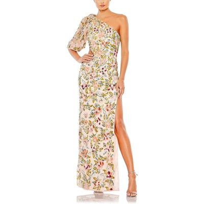 Женское бежевое вечернее платье Mac Duggal с вырезом и блестками, 10 BHFO 3580