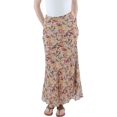 Женская коричневая шифоновая юбка макси с цветочным принтом Polo Ralph Lauren 4 BHFO 8825
