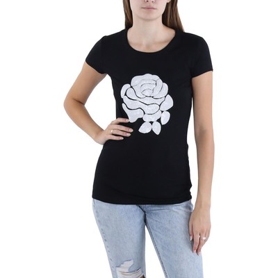 Женская черная футболка с цветочным принтом Gracia, пуловер с круглым вырезом горловины, топ S BHFO 2135
