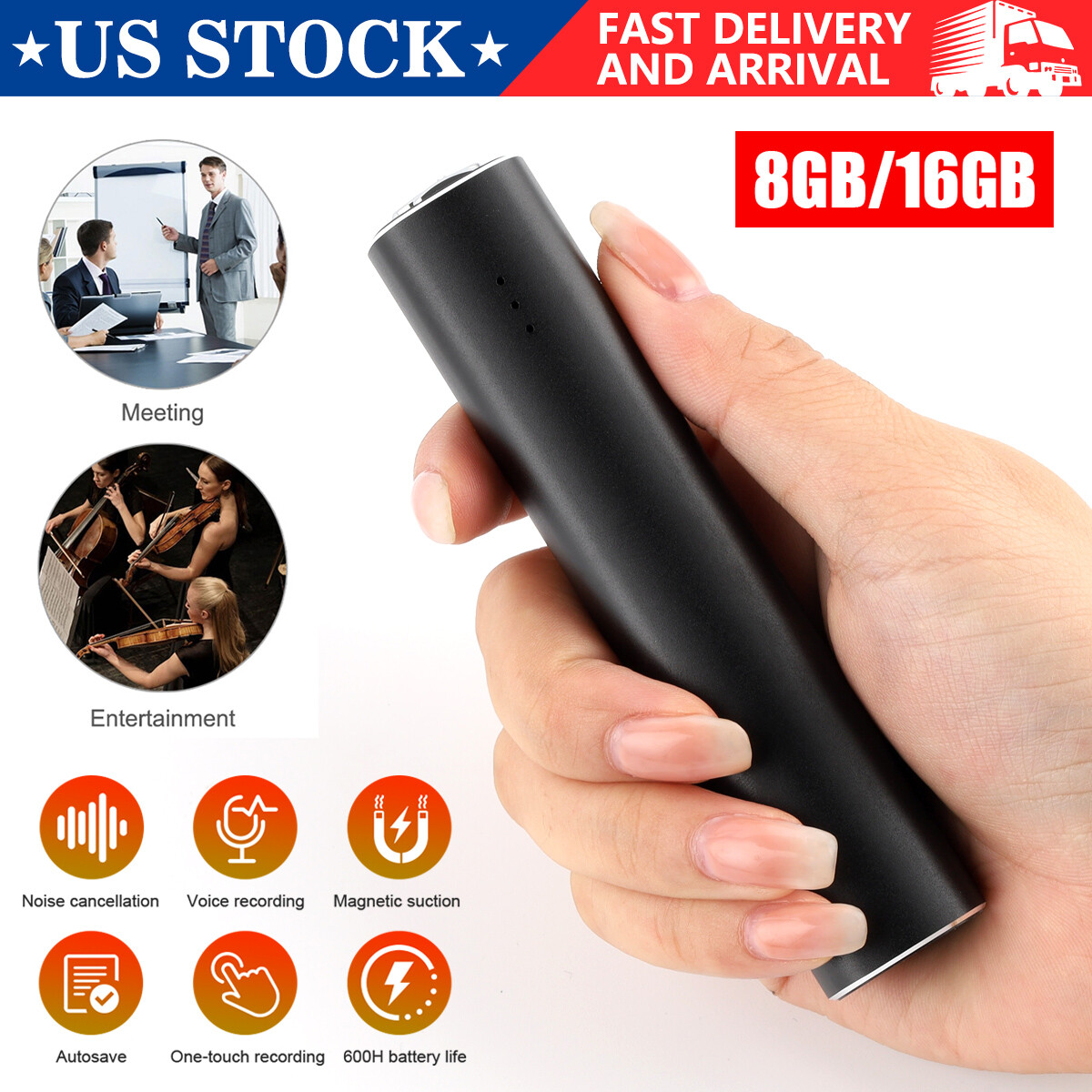 600H Voice Actived Voice Recorder Mini Magnetic Audio Dictaphone MP3 Player