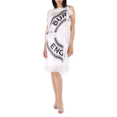 Pre-owned Burberry Ladies Lace-detail Logo Silk Slip Midi-dress In Multicolor