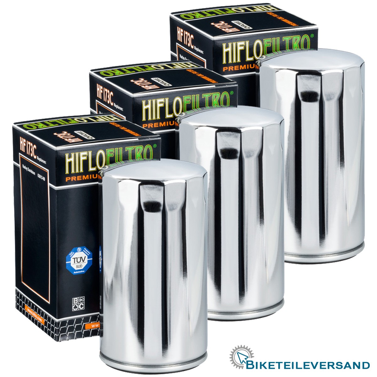 3X HIFLO Ölfilter HF173C CHROM für Harley Davidson HD 1340 Dyna Glide Low Rider
