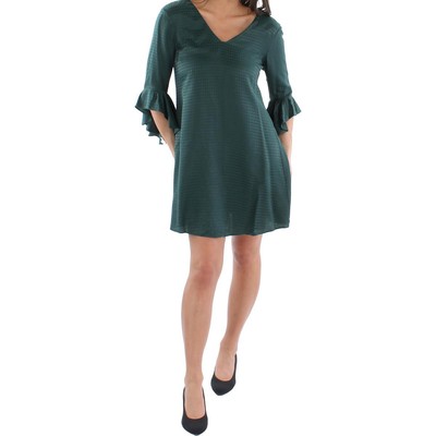 Женское офисное платье-сорочка Calvin Klein с зеленым узором и V-образным вырезом 2 BHFO 8773