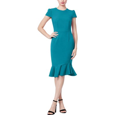 

Женское синее платье-футляр миди из крепа с ажурным краем с оборками Betsey Johnson  BHFO 1091, Teal