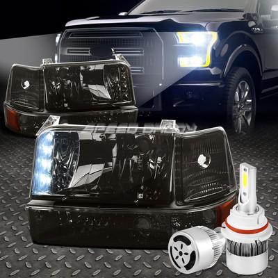 ДЫМЧАТАЯ СВЕТОДИОДНАЯ ФАРА + ЯНТАРНЫЙ УГОЛОК + БЕЛЫЙ СВЕТОДИОД 9007 HID + ВЕНТИЛЯТОР ДЛЯ 92-96 F150/F250/350