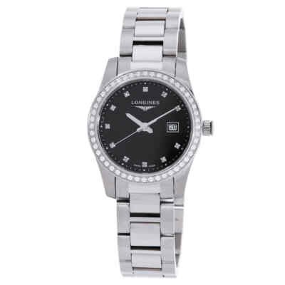 Pre-owned Longines Conquest Quartz Diamond Black Dial Ladies Watch L3.300.0.57.6