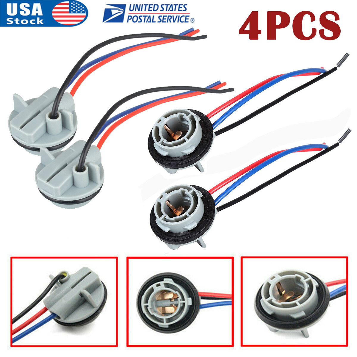 2/4x 1157 2357 LED Stop Brake Turn Light Bulb Socket Harness Wire Pig Tail Plug
