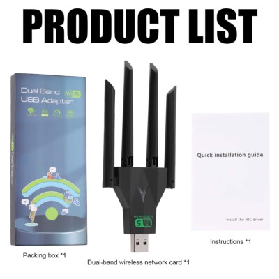 1300Mbps Wireless Dual Band USB 3.0 WiFi 2.4G/5G Network Adapter Dongle for PC`