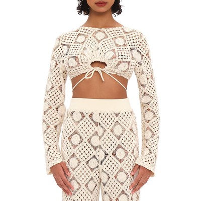 Женская укороченная рубашка Andrea Iyamah, вязаная крючком с геометрическим узлом на спине, BHFO 7397