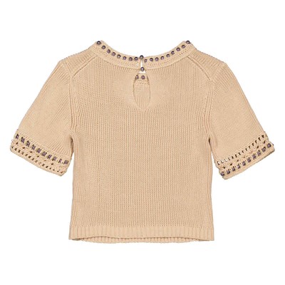 Pre-owned Rabanne Ladies Shiny Beige Stud-detailed Knitted Top