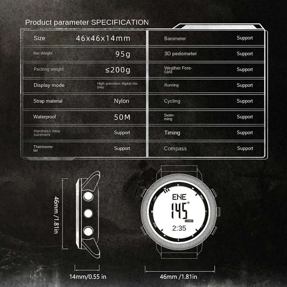 NORTH EDGE Military Smart Watch Outdoor Sport  Altimeter Barometer Compass Wrist