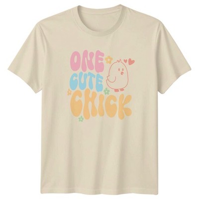 One Cute Chick Womens T-Shirt Groovy Easter Pastel Vintage Easter Gift For Her