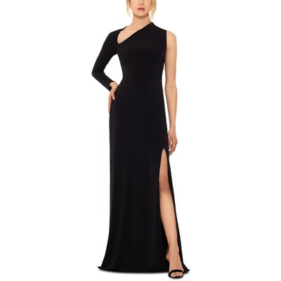 Женское черное асимметричное вечернее платье Betsy & Adam Gown Petites 6P BHFO 9107