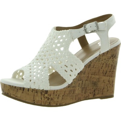 

SO Женские белые плетеные босоножки на танкетке с ремешком на щиколотке 6.5 Medium (B,M) BHFO 9728, Белый, BHFO