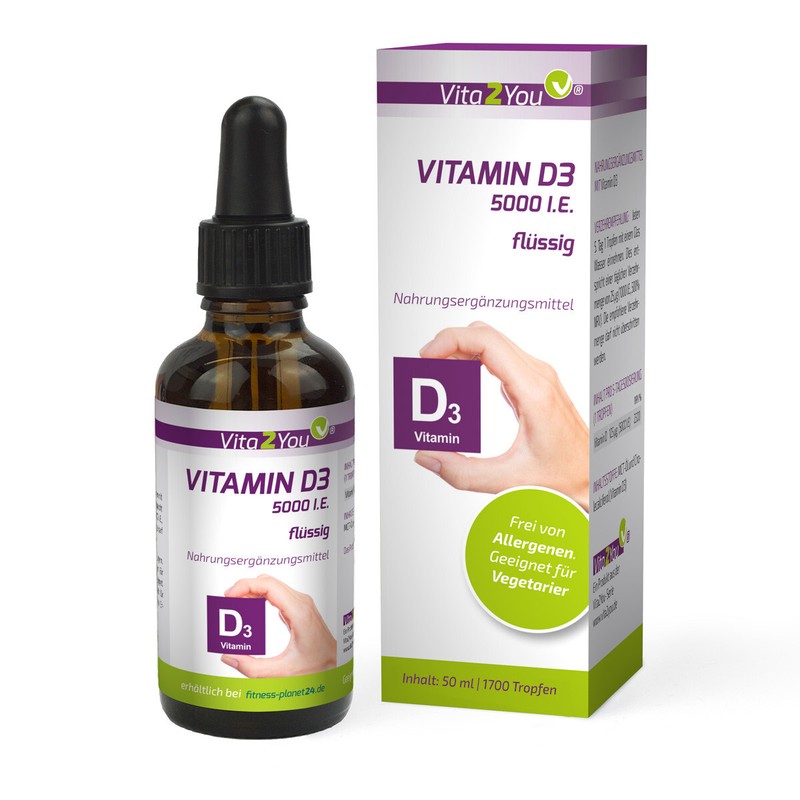 Vita2you Vitamin D3 5000 Ie FlÃ¼Ssig 50ml - 5.000 Ie Pro Tropfen - 1700 Tropfen