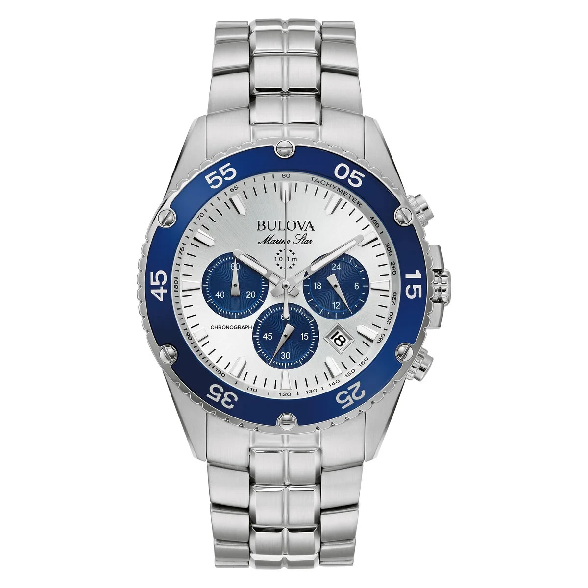 Pre-owned Bulova Marine Star Chronograph Stainless Steel Quartz Men's Watch 98b423