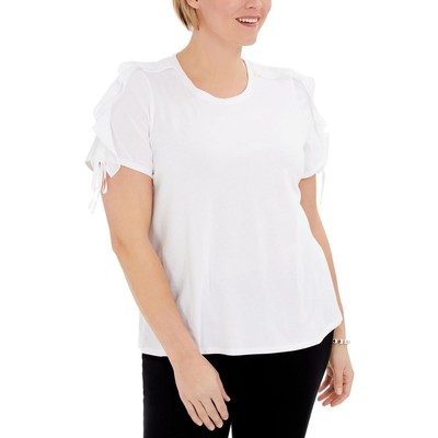 INC Женская белая футболка с оборками и коротким рукавом Top Plus 2X BHFO 8303