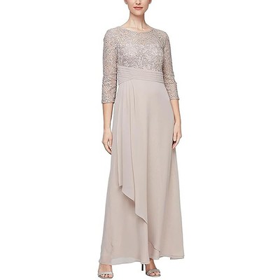 Женское бежевое шифоновое кружевное вечернее платье Alex Evenings 18 BHFO 2320