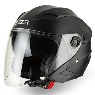 CRUIZER Casco Jet Moto Scooter Omologato Doppia Visiera Nero Opaco