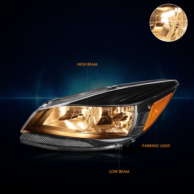 For 13-16 Ford Escape SUV Headlight/Lamp Replacement Black Housing Amber Corner