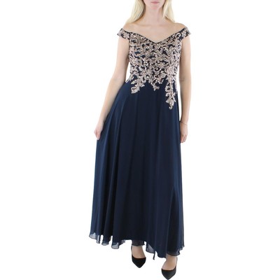 Женское длинное вечернее платье для выпускного вечера Betsy & Adam с темно-синими украшениями, 8 BHFO 3668