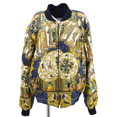 Hermes Zip-up Long Sleeve Reversible Bomber Jacket Navy