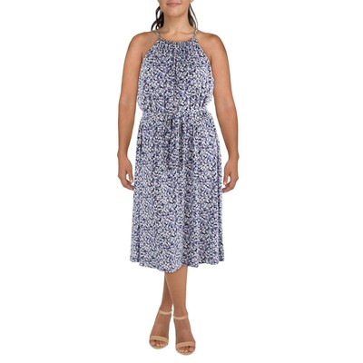 Женское голубое трикотажное платье на бретелях с цветочным принтом Lauren Ralph Lauren 16 BHFO 5321