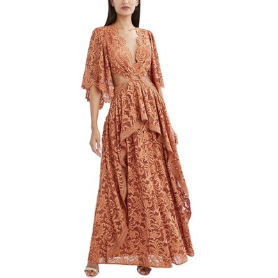

BCBGMAXAZRIA Женское оранжевое кружевное вечернее платье макси с вырезом  BHFO 6970, Sunkissed