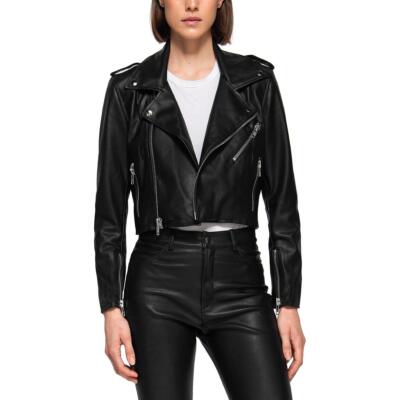 

Черная укороченная мотоциклетная куртка из искусственной кожи Dauntless Womens Coat  BHFO 1642, Черный, D11WCROP