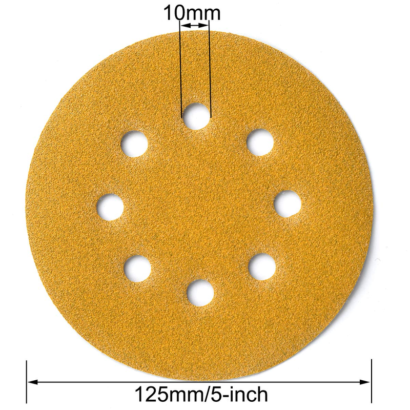 5-Inch 8-Hole Hook and Loop Sanding Discs, 60/80/120/150/220/320/400 Assorted Gr