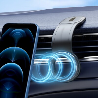 MagSafe Car Mount Detachable Bendable Aluminum Arm Phone Holder - Black