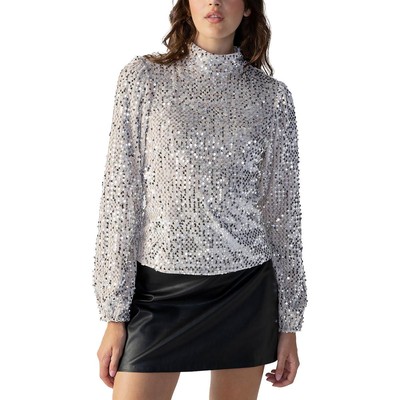 Женская бежевая рубашка-блузка Sanctuary с имитацией шеи, расшитая блестками, XXS BHFO 4593