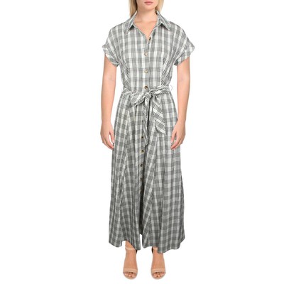 

Calvin Klein Женское белое платье-рубашка с длинным воротником и поясом  BHFO 1995 г, Черный
