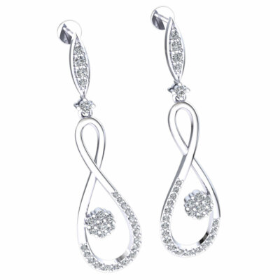 Pre-owned Jewelwesell Real 0.6carat Round Cut Diamond Ladies Infinity Drop Earrings Solid 18k Gold
