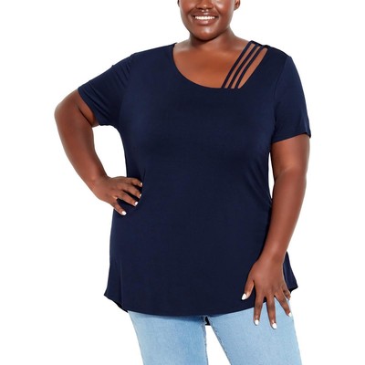 Женский синий пуловер-стрейч с V-образным вырезом Avenue Womens Plus 14 BHFO 9173