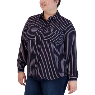

Женская блузка на пуговицах с воротником в тонкую полоску Jones New York Plus BHFO 7957, Black/lilac