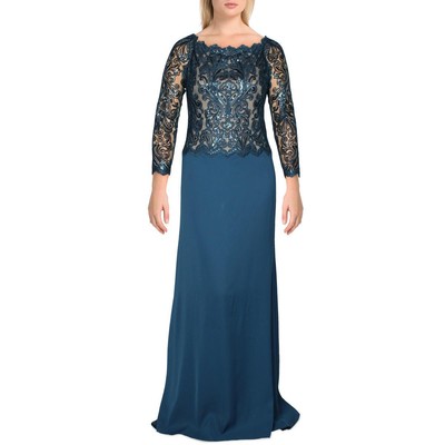 

Tadashi Shoji Женское вечернее платье Illusion с открытыми плечами BHFO 6719, Синий