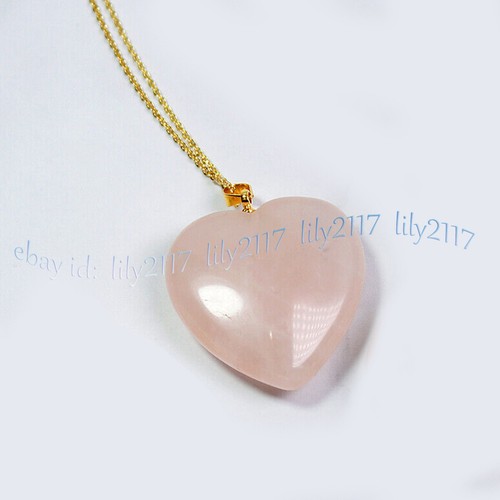 Rose quartz Lock Heart Long Necklace★送料・関税込 20mm Natural Pink Rose Quartz Heart Gemstone Pendant